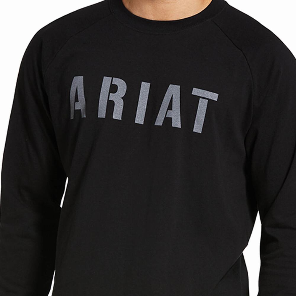 Black Ariat Rebar CottonStrong Block Men's T Shirts | XIAN23405