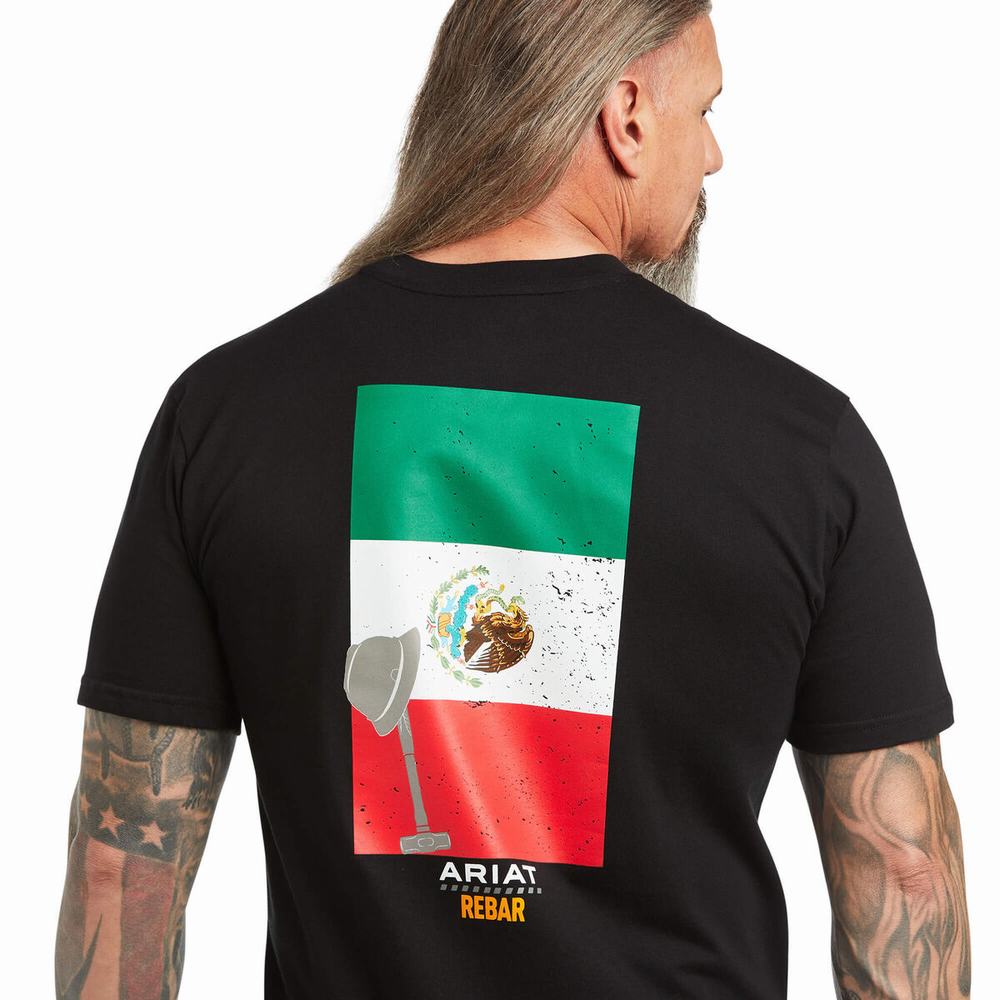 Black Ariat Rebar Cotton Strong Mexican Pride Graphic Men's Tops | RDHI70625