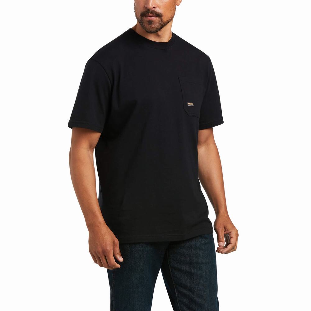 Black Ariat Rebar Cotton Strong Mexican Pride Graphic Men's Tops | RDHI70625