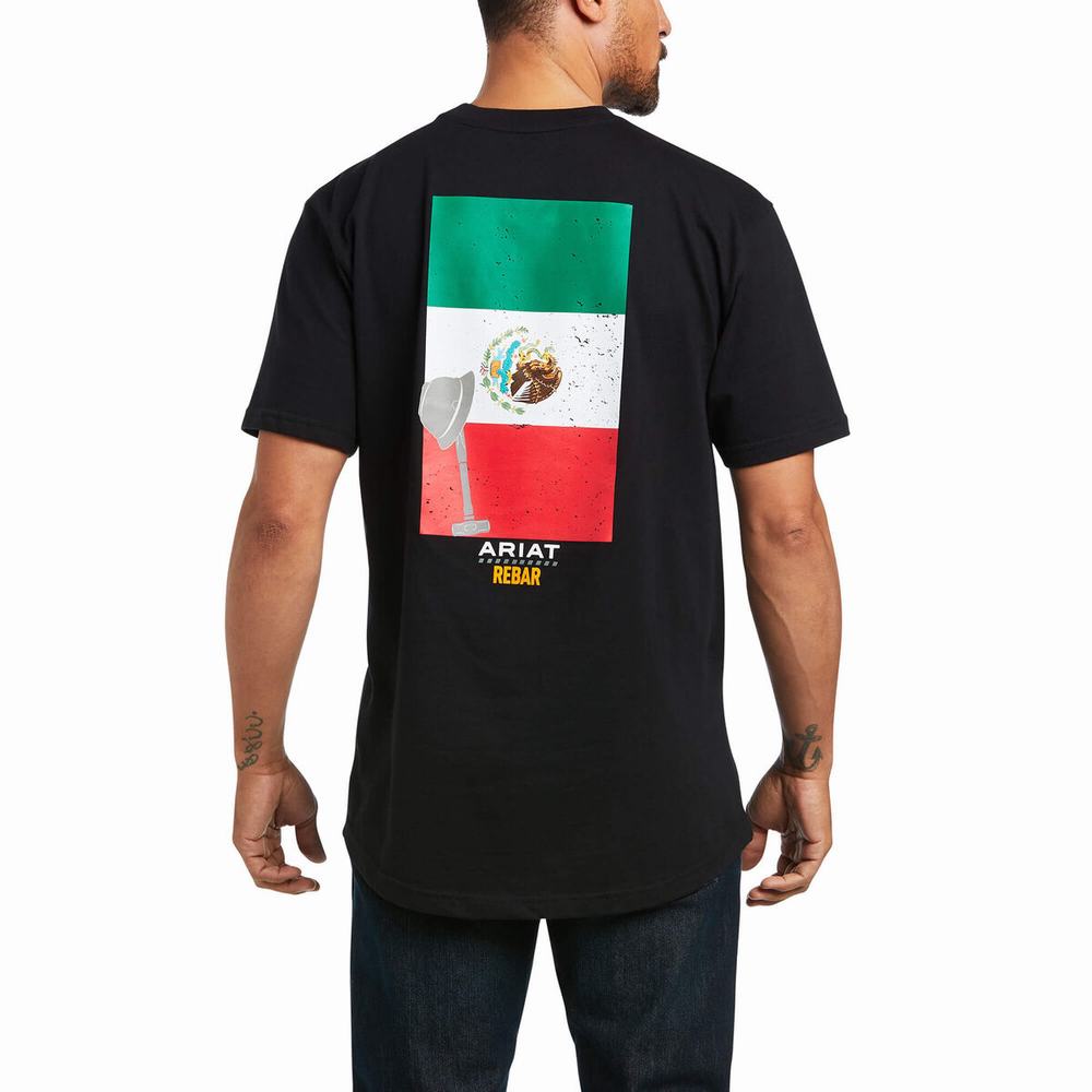 Black Ariat Rebar Cotton Strong Mexican Pride Graphic Men's Tops | RDHI70625