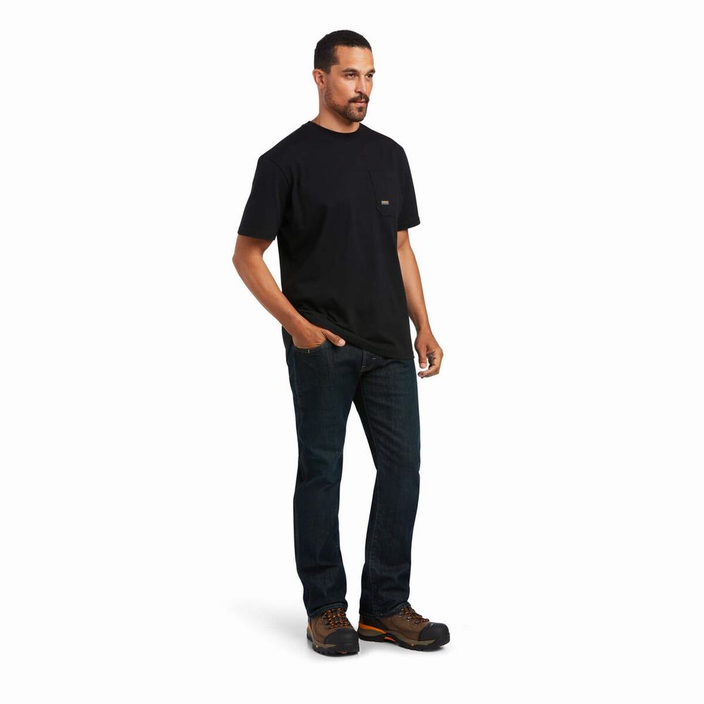 Black Ariat Rebar Cotton Strong Mexican Pride Graphic Men's Tops | RDHI70625