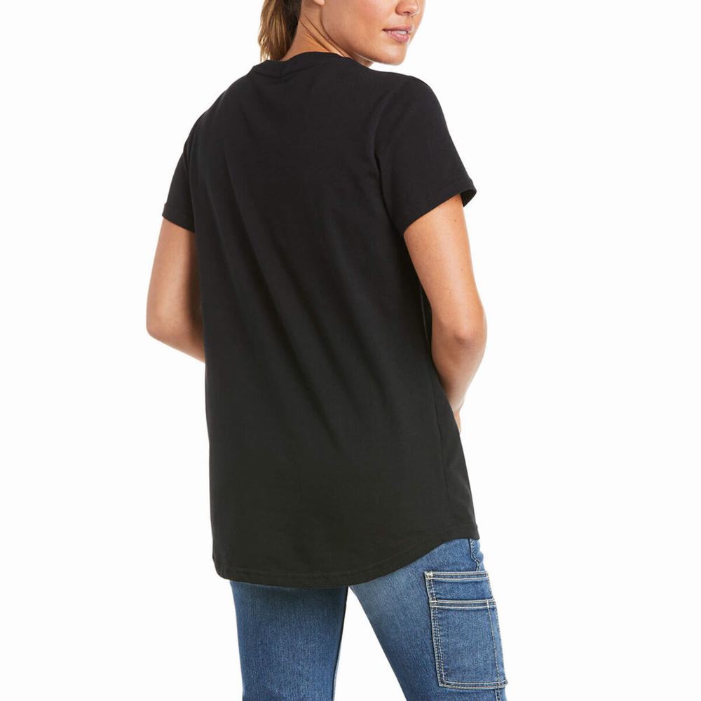 Black Ariat Rebar Cotton Strong V-Neck Women's Short Sleeve | NXCQ35869