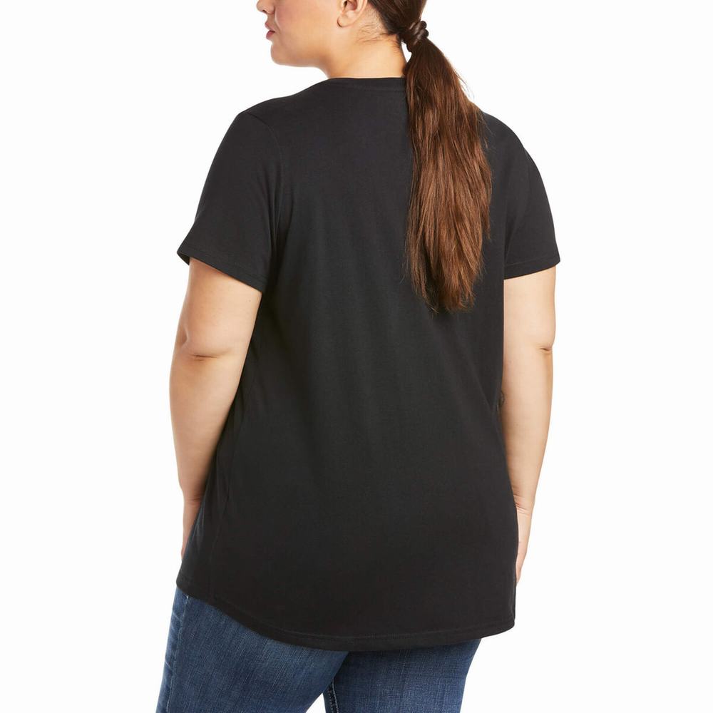 Black Ariat Rebar Cotton Strong V-Neck Women's Short Sleeve | NXCQ35869