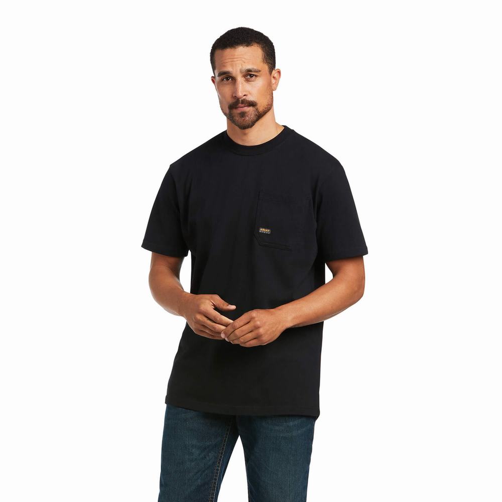 Black Ariat Rebar Cotton Strong Voltaic Hammer Men's Tops | HVMY97026