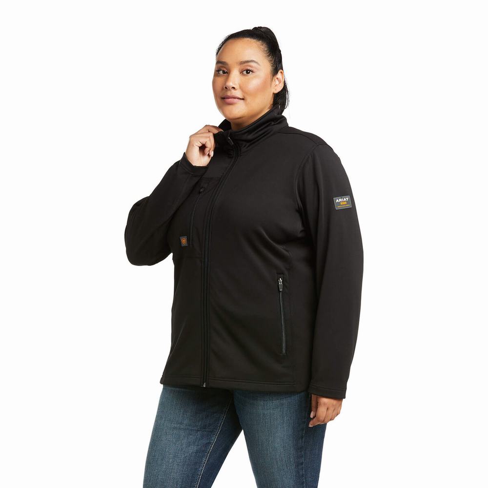 Black Ariat Rebar Dri-Tech DuraStretch Fleece Hybrid Women's Hoodies | EOXF95247