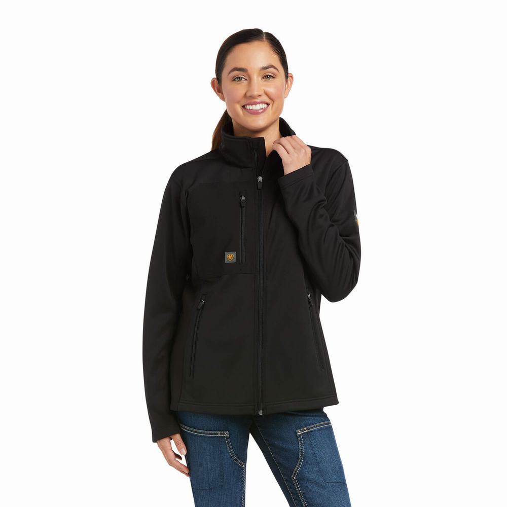 Black Ariat Rebar Dri-Tech DuraStretch Fleece Hybrid Women\'s Hoodies | EOXF95247