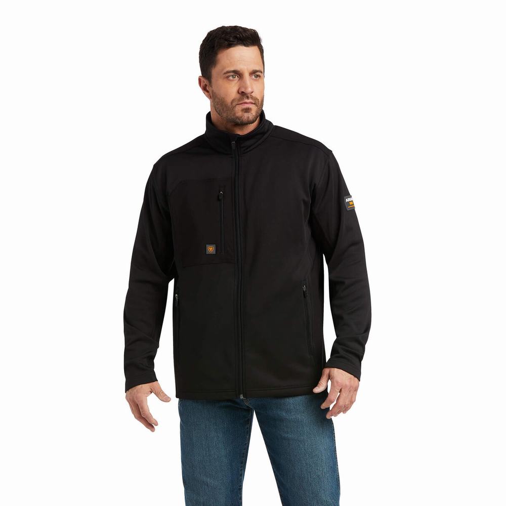 Black Ariat Rebar Dri-Tech DuraStretch Fleece Hybrid Men\'s Hoodies | HKTL13594