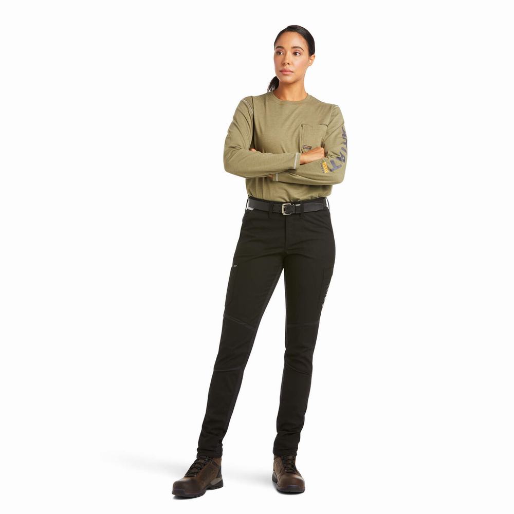 Black Ariat Rebar DuraStretch Ripstop Cargo Leg Women's Pants | VFXW90257