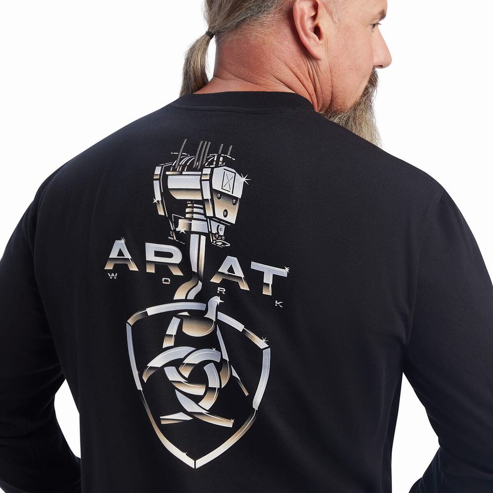 Black Ariat Rebar Heavy Lifting Men's Polo Shirts | PHEN86257