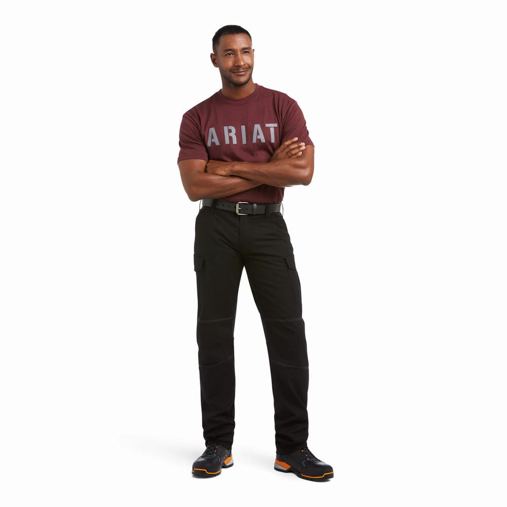 Black Ariat Rebar M5 DuraStretch Ripstop Cargo Men's Pants | EYAX37481