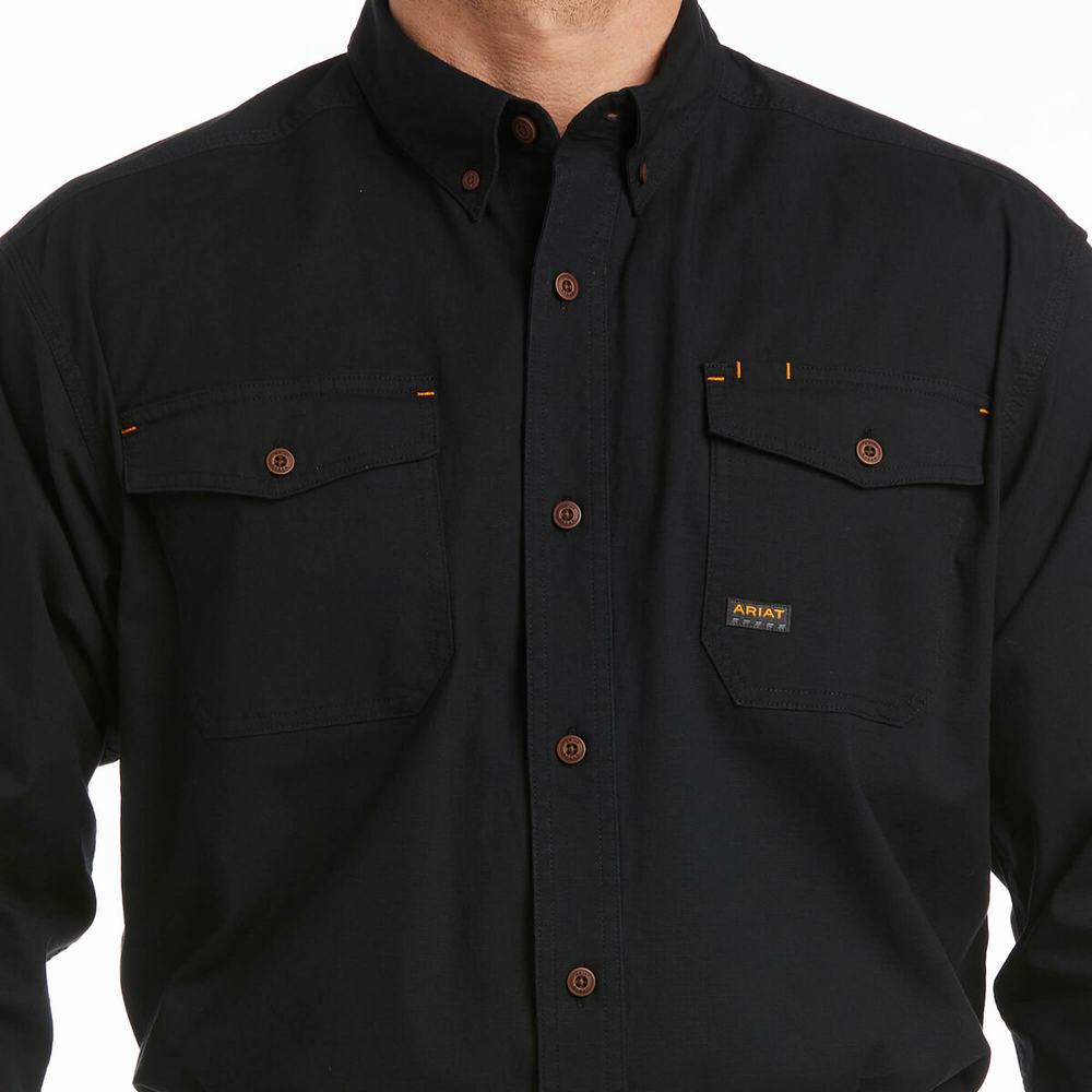 Black Ariat Rebar Made Tough DuraStretch Men's Shirts | PCEK51694