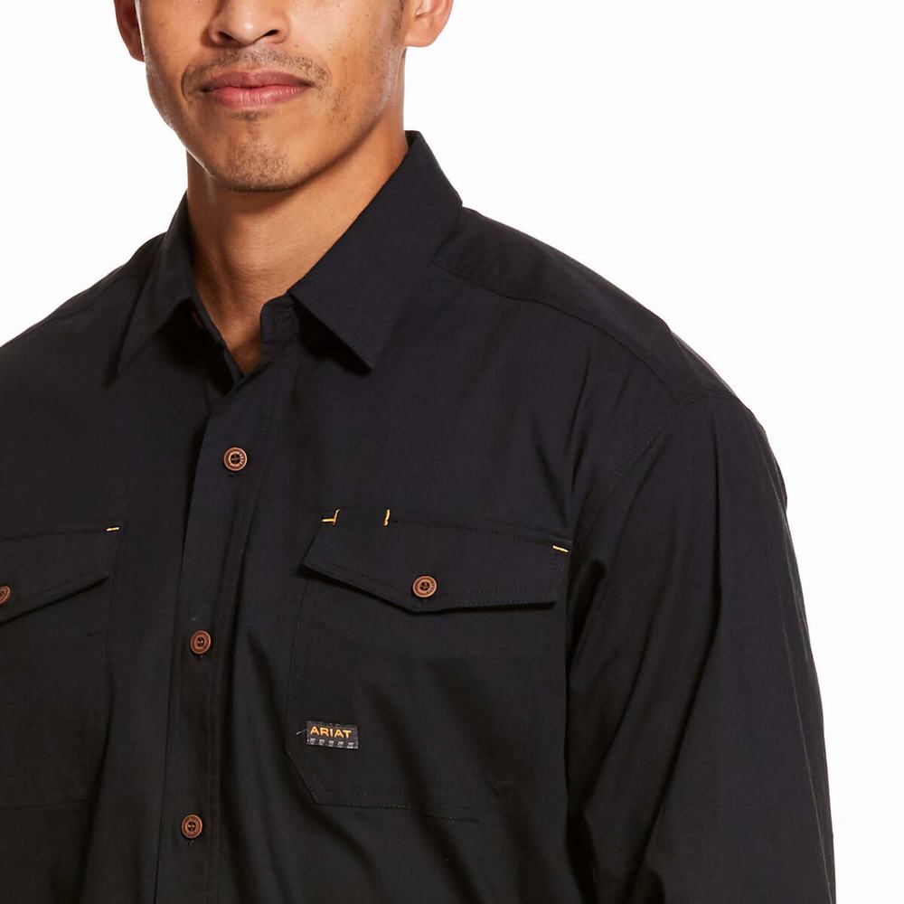 Black Ariat Rebar Made Tough DuraStretch Men's Shirts | PCEK51694