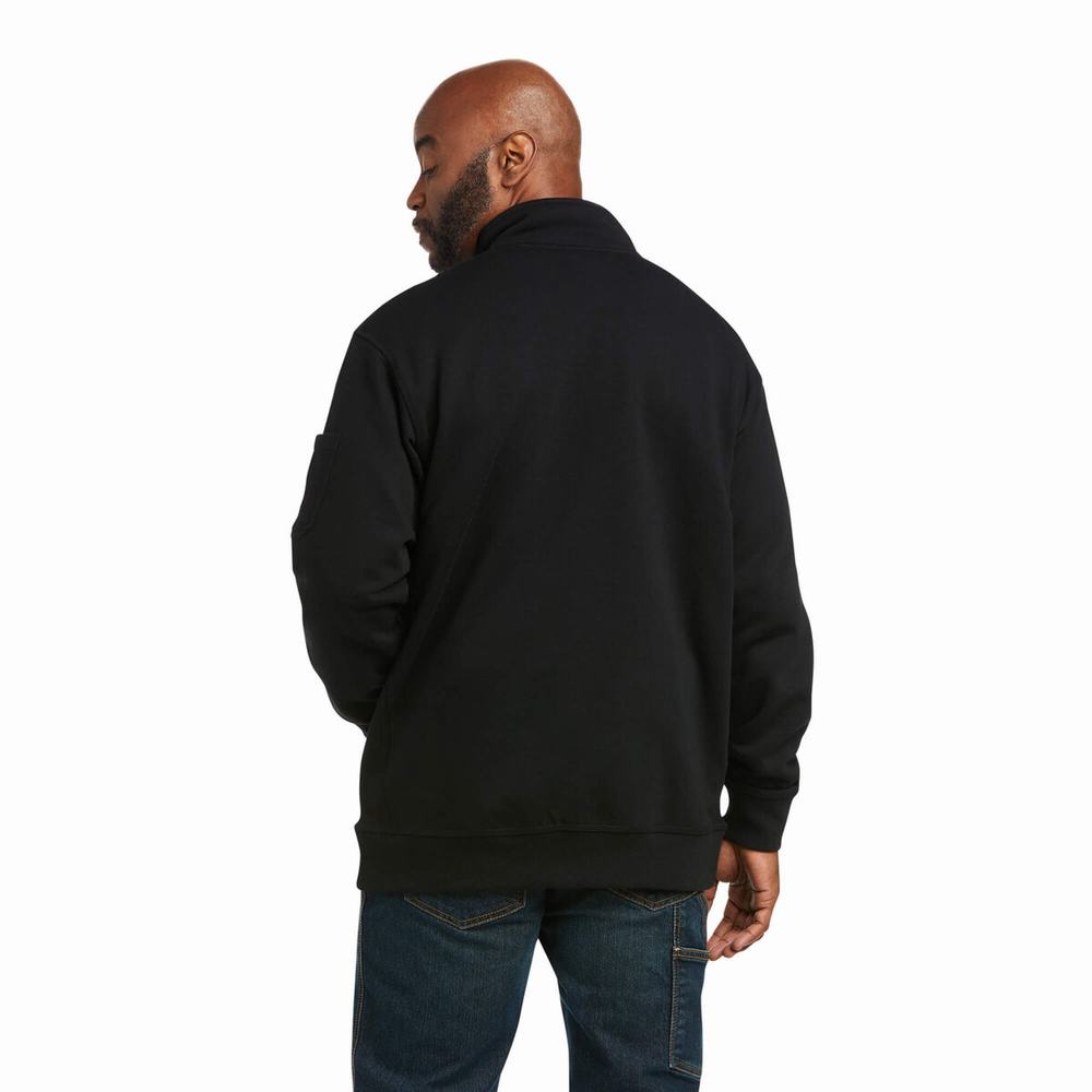 Black Ariat Rebar Overtime Fleece Men's Hoodies | ZVHO20859