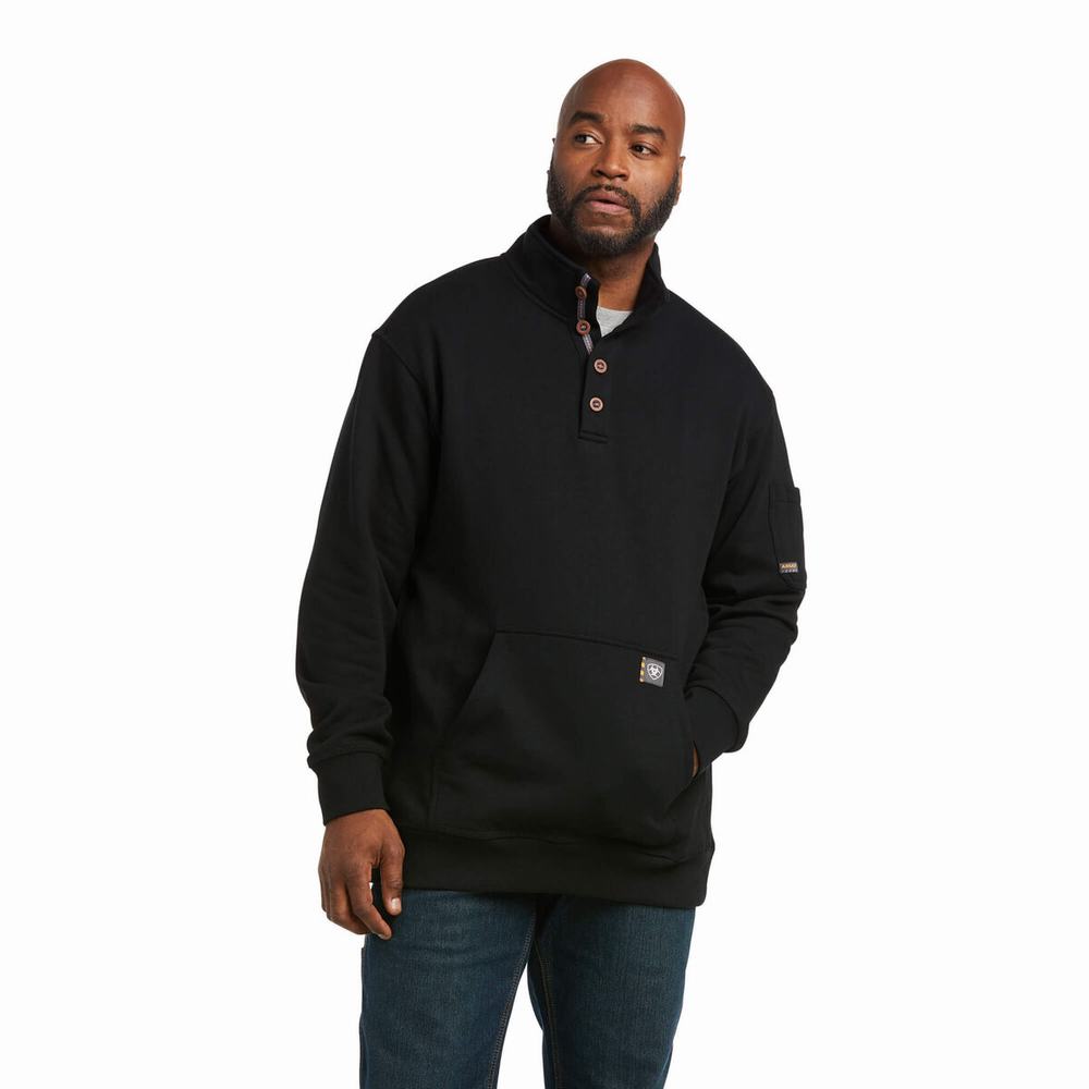 Black Ariat Rebar Overtime Fleece Men\'s Hoodies | ZVHO20859