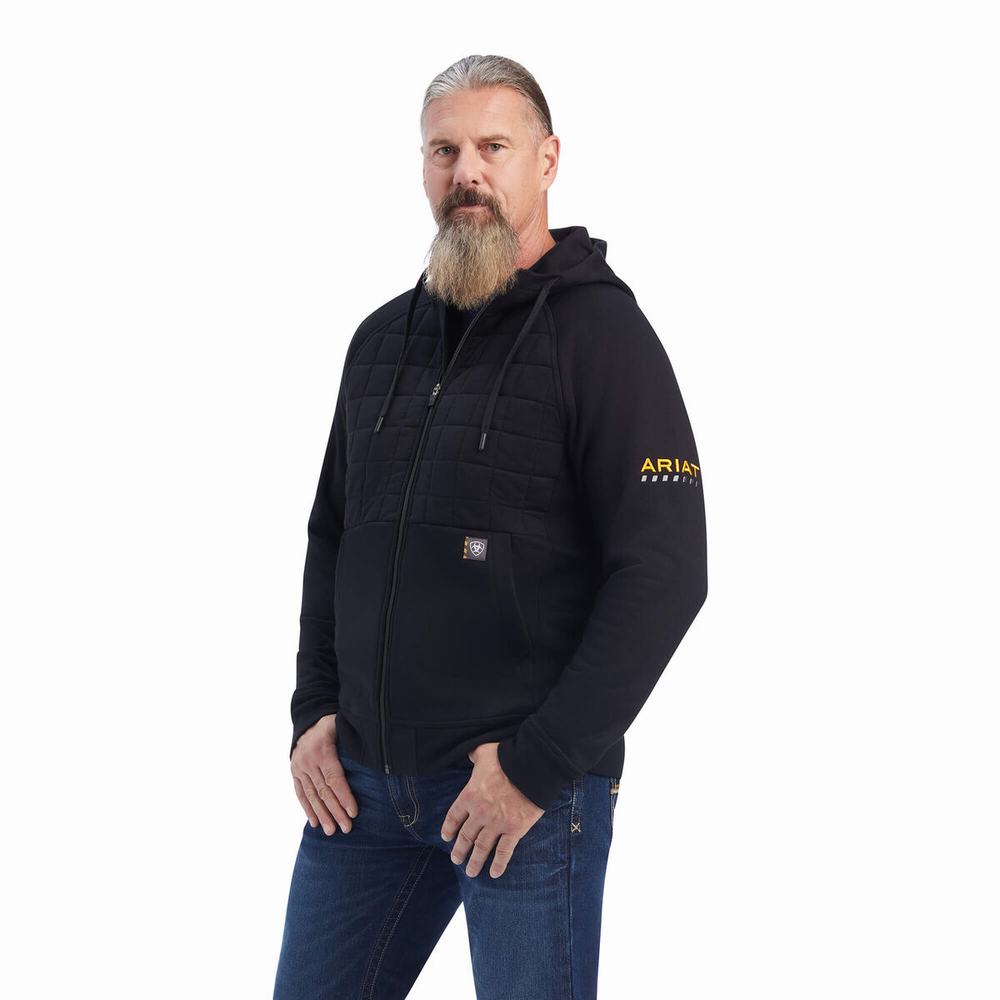 Black Ariat Rebar Regulator Full Zip Men\'s Hoodies | KSWY72314