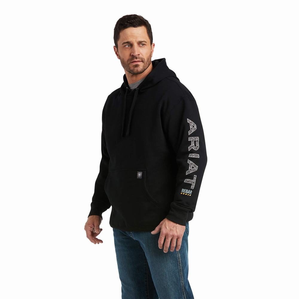 Black Ariat Rebar Roughneck Men's Hoodies | AIST37985