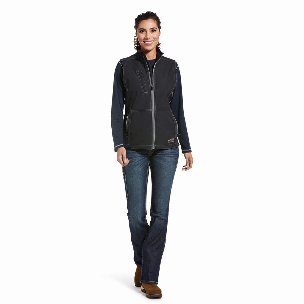 Black Ariat Rebar Stretch Canvas Softshell Women's Vests | LBGY59271