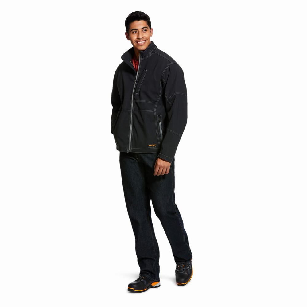 Black Ariat Rebar Stretch Canvas Softshell Men's Jackets | OYEL31567