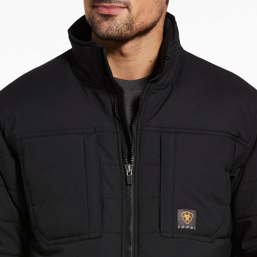 Black Ariat Rebar Valiant Stretch Canvas Water Resistant Insulated Men's Jackets | IZFH32756