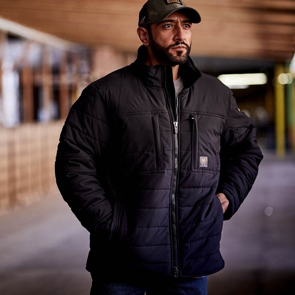 Black Ariat Rebar Valiant Stretch Canvas Water Resistant Insulated Men's Jackets | IZFH32756