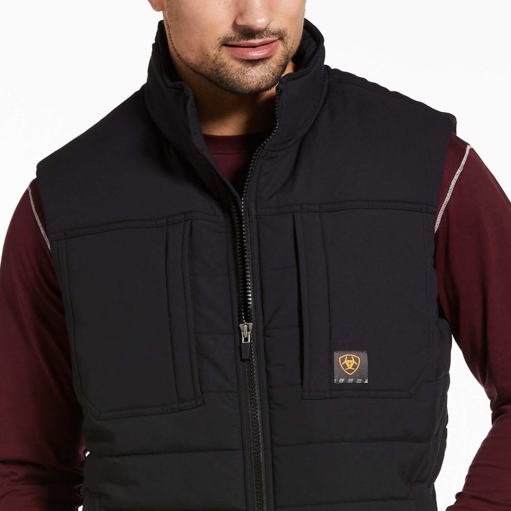 Black Ariat Rebar Valiant Stretch Canvas Water Resistant Insulated Men's Jackets | YGJB58169