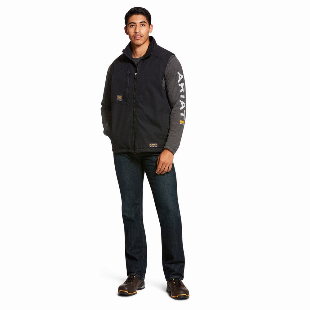 Black Ariat Rebar Washed DuraCanvas Insulated Men's Jackets | NKMD75894