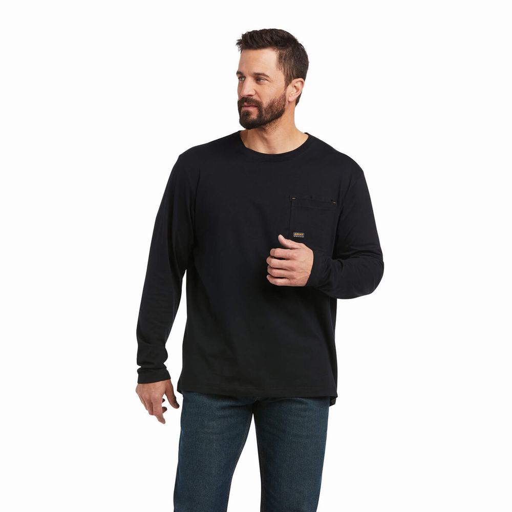 Black Ariat Rebar Workman Full Coverage Men's T Shirts | ZMBR98026