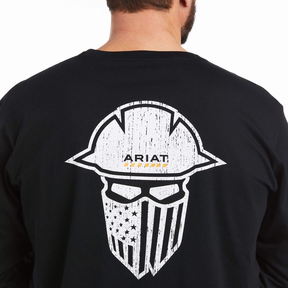 Black Ariat Rebar Workman Full Coverage Men's T Shirts | ZMBR98026