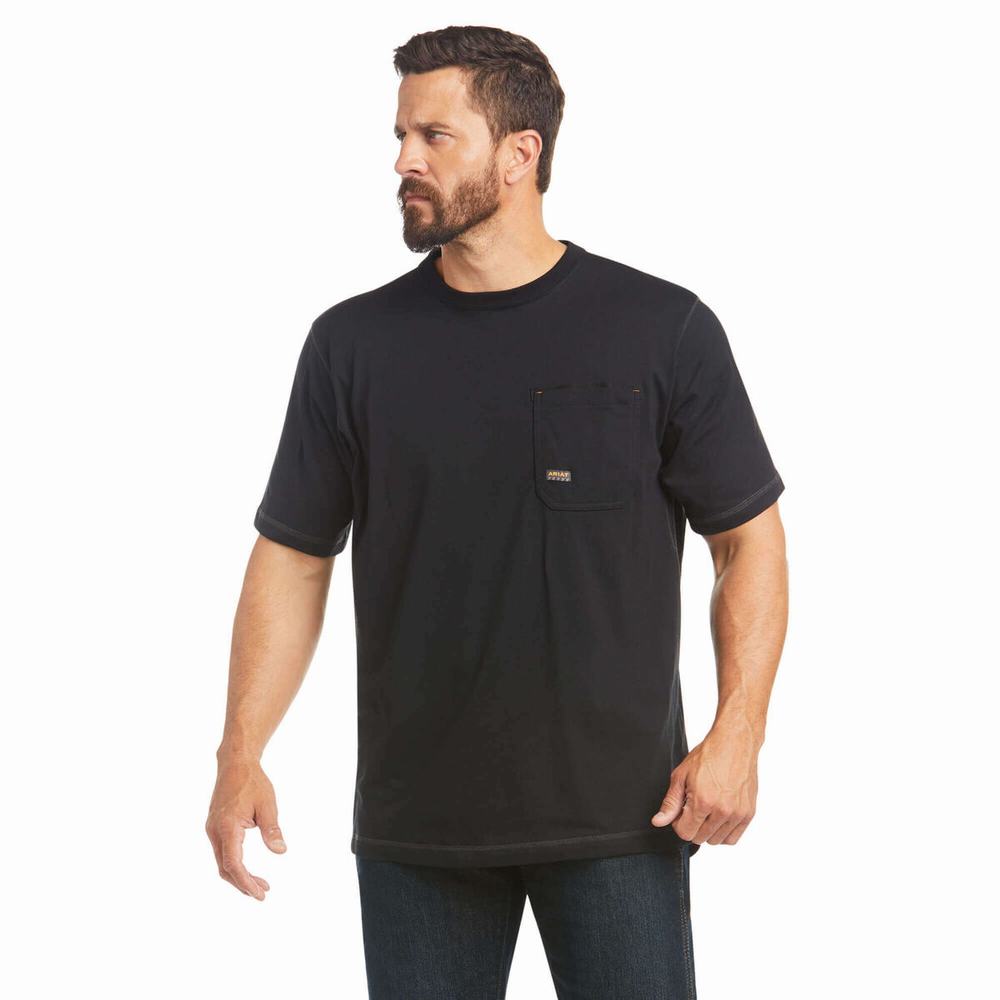 Black Ariat Rebar Workman Logo Men's Short Sleeve | XAND60794