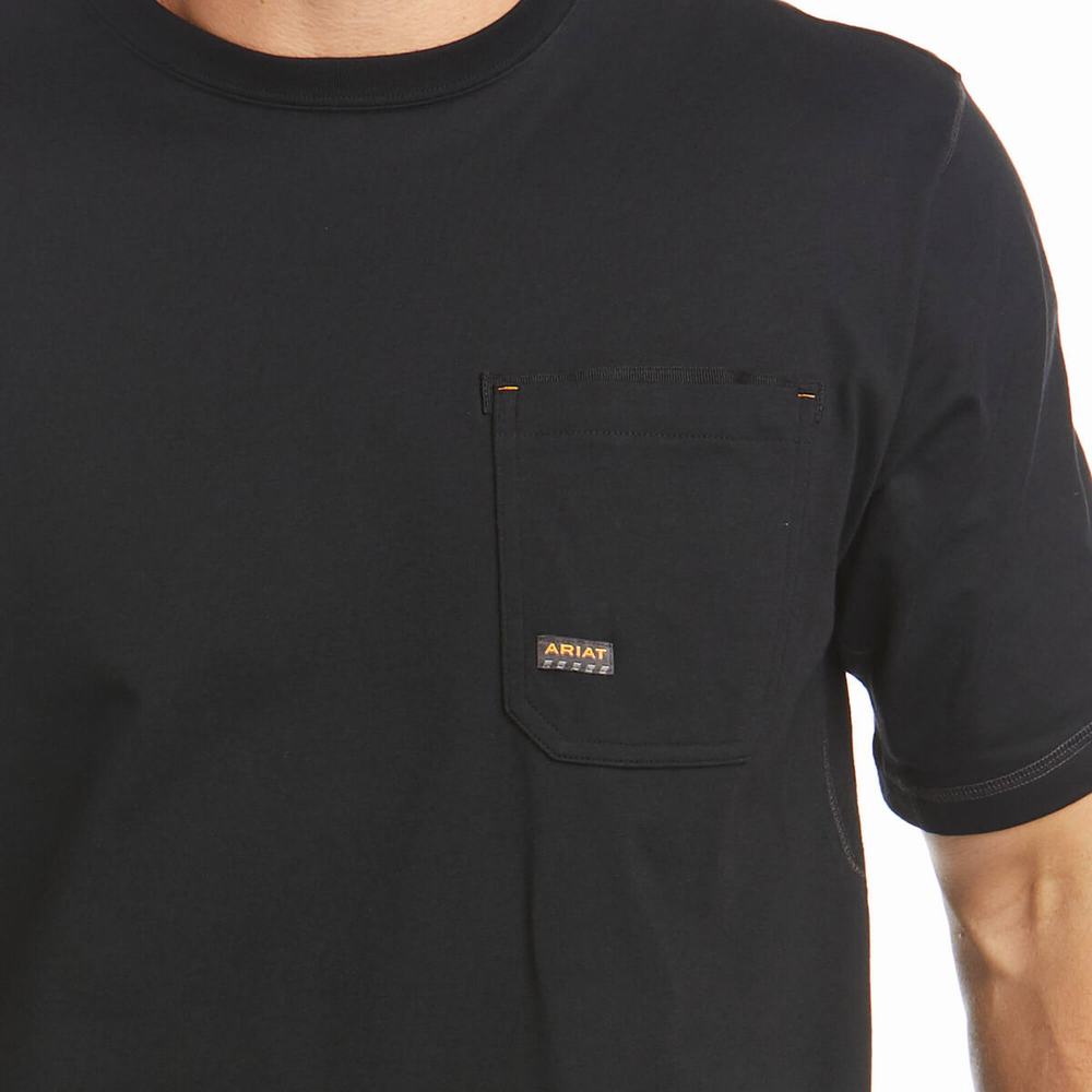 Black Ariat Rebar Workman Logo Men's Short Sleeve | XAND60794