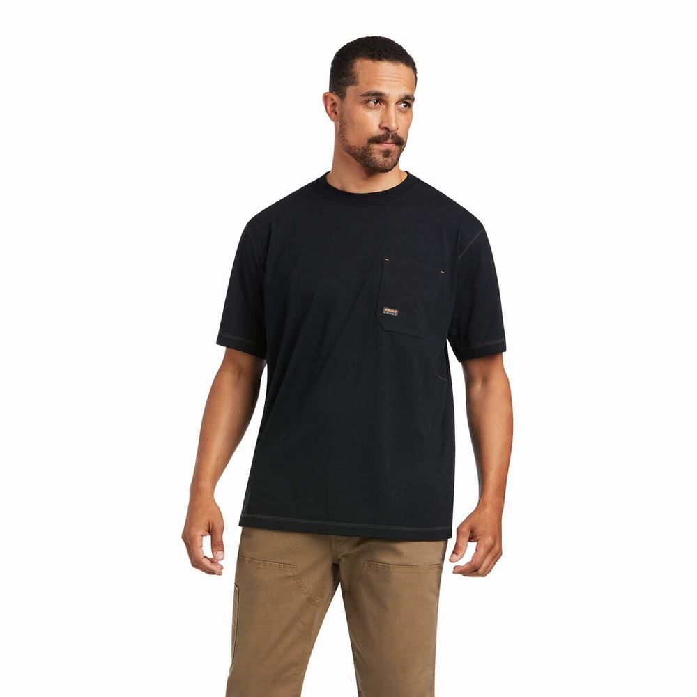 Black Ariat Rebar Workman Reflective Flag Men's Tops | KNUC87041