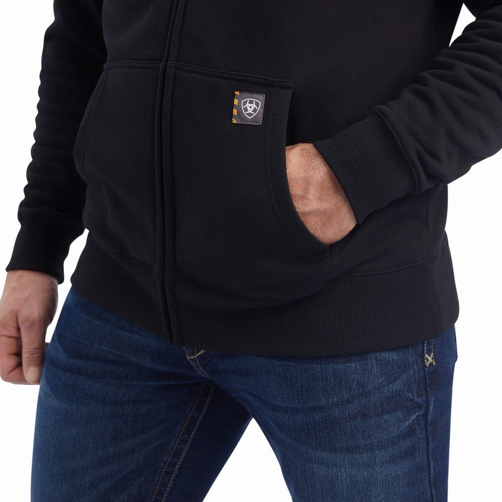 Black Ariat Rebar Workman Reflective Flag Full Zip Men's Hoodies | XLVQ42593