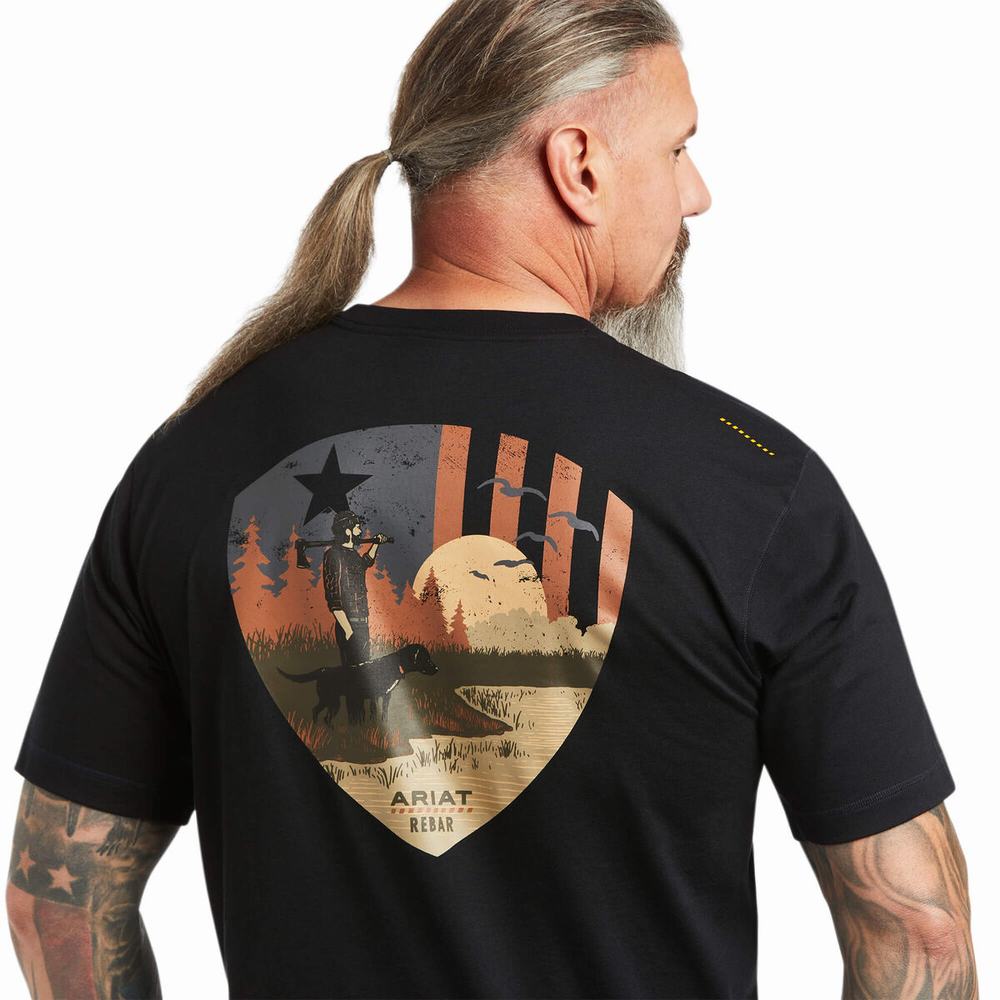 Black Ariat Rebar Workman Working Dog Men's Tops | PRQY35602