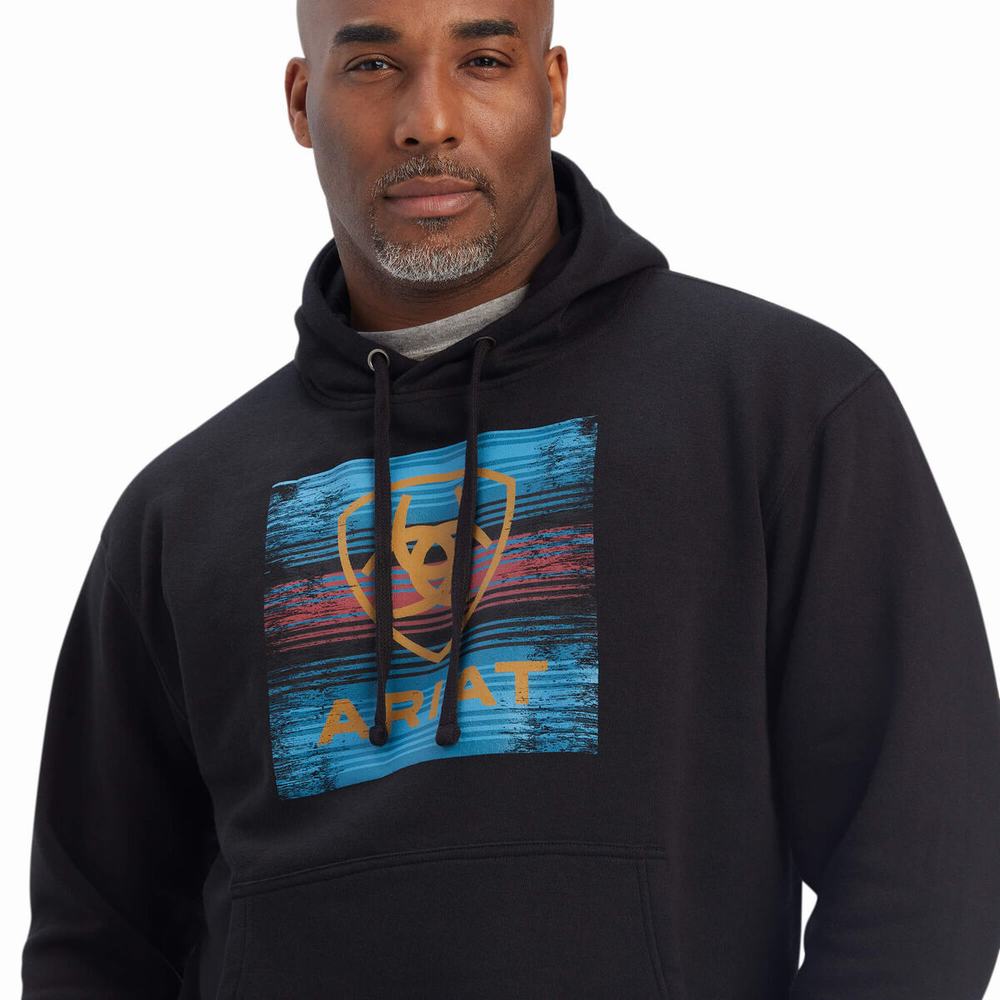 Black Ariat Serape Block Men's Hoodies | HNXL58369