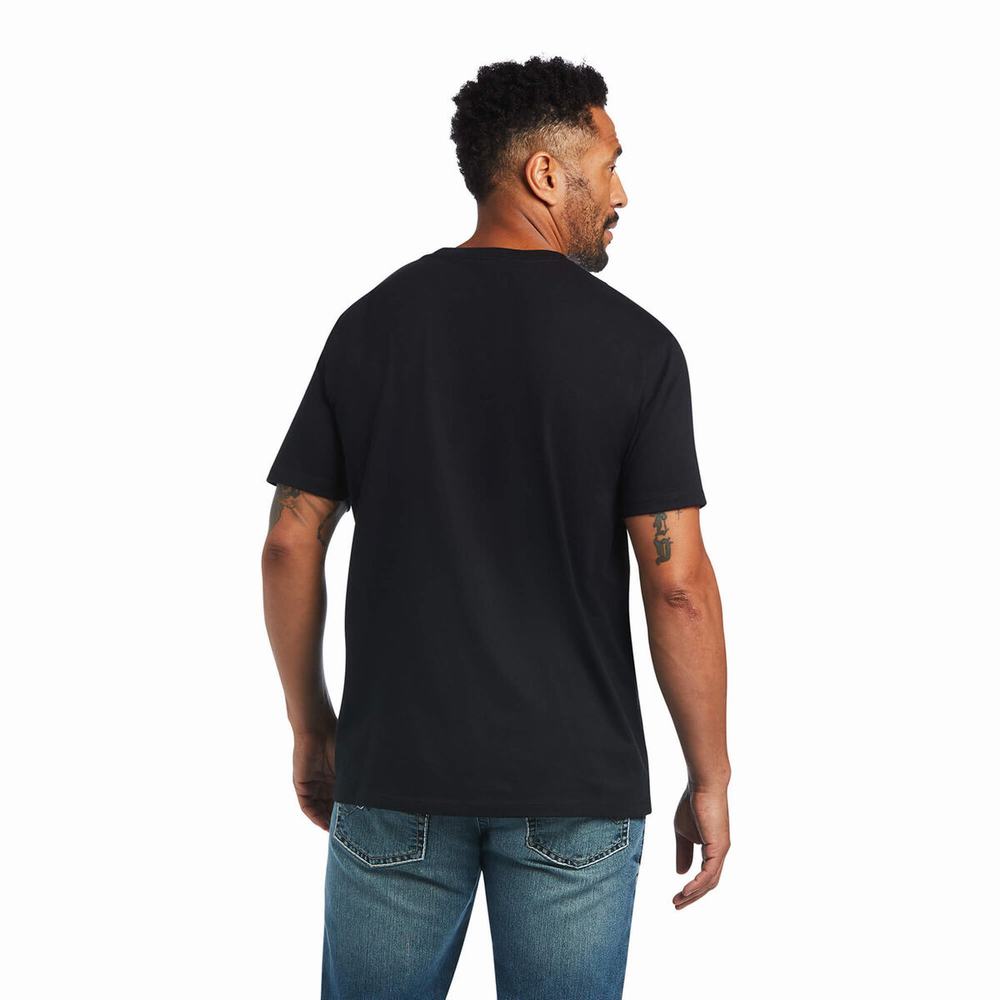 Black Ariat Steer Skull USA Men's Polo Shirts | PMQV92354