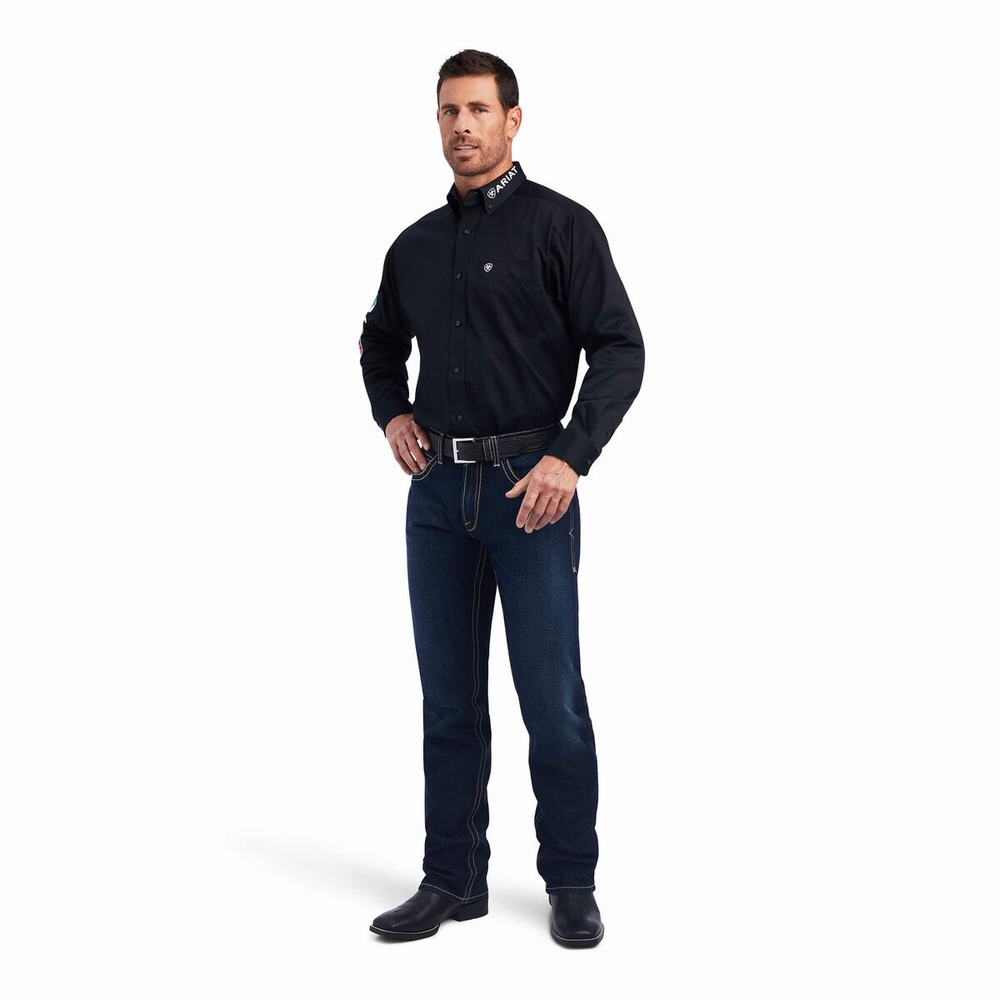 Black Ariat Team Logo Twill Classic Fit Men's Shirts | RFCY14623