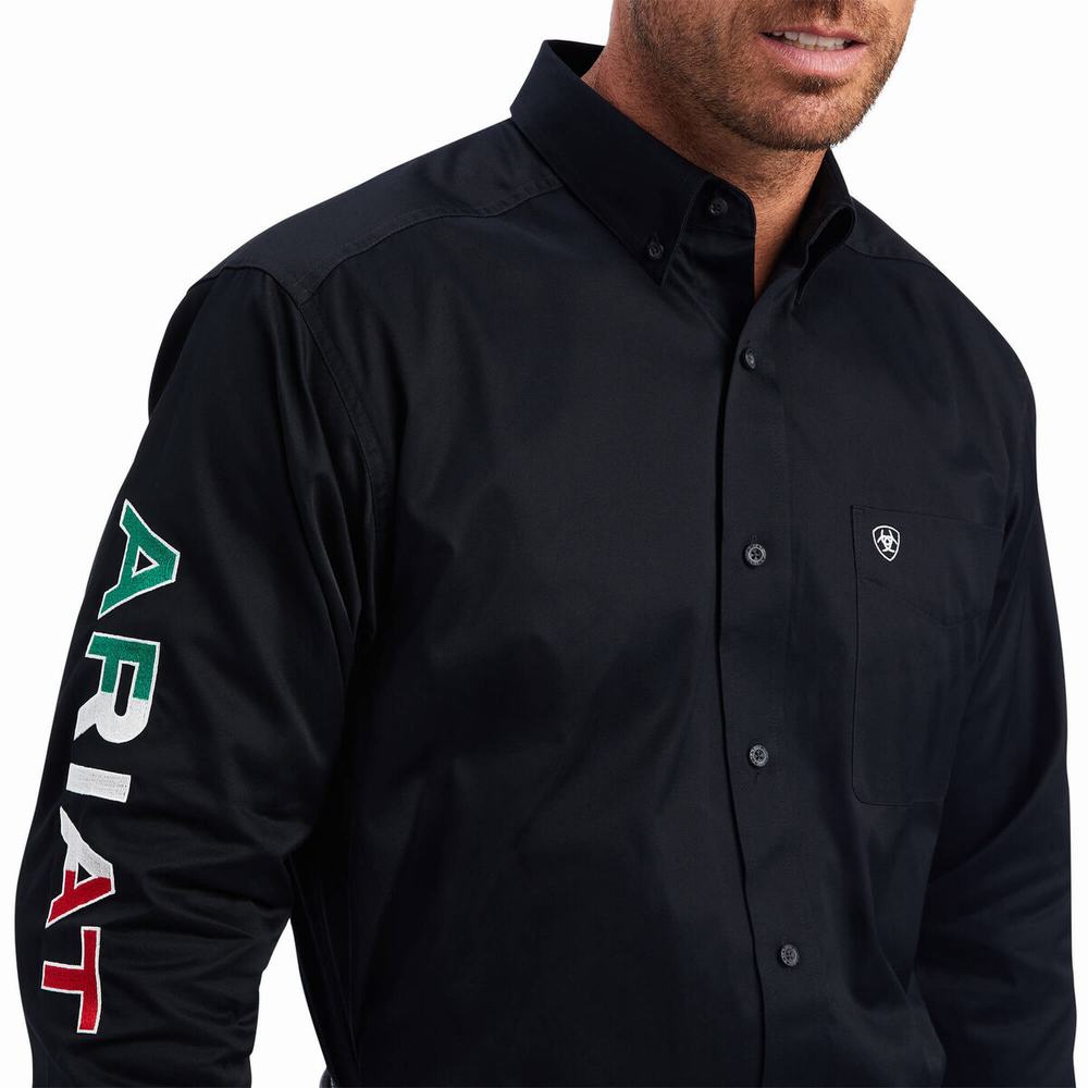 Black Ariat Team Logo Twill Classic Fit Men's Shirts | RFCY14623