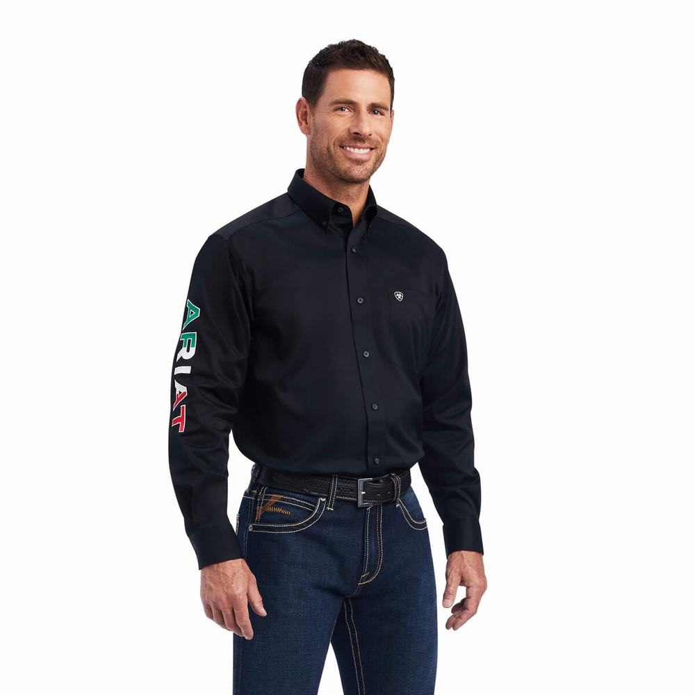 Black Ariat Team Logo Twill Classic Fit Men\'s Shirts | RFCY14623