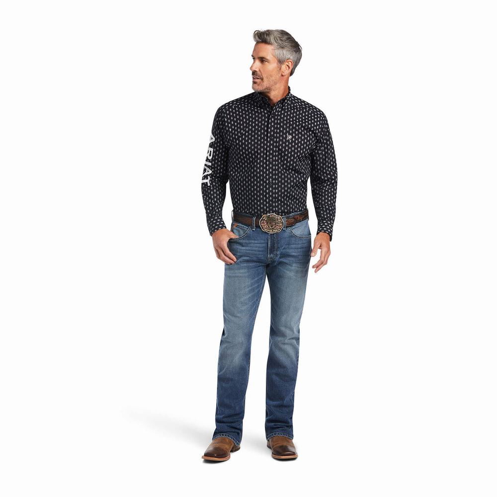 Black Ariat Team Raine Classic Fit Men's Shirts | ZRIV13297