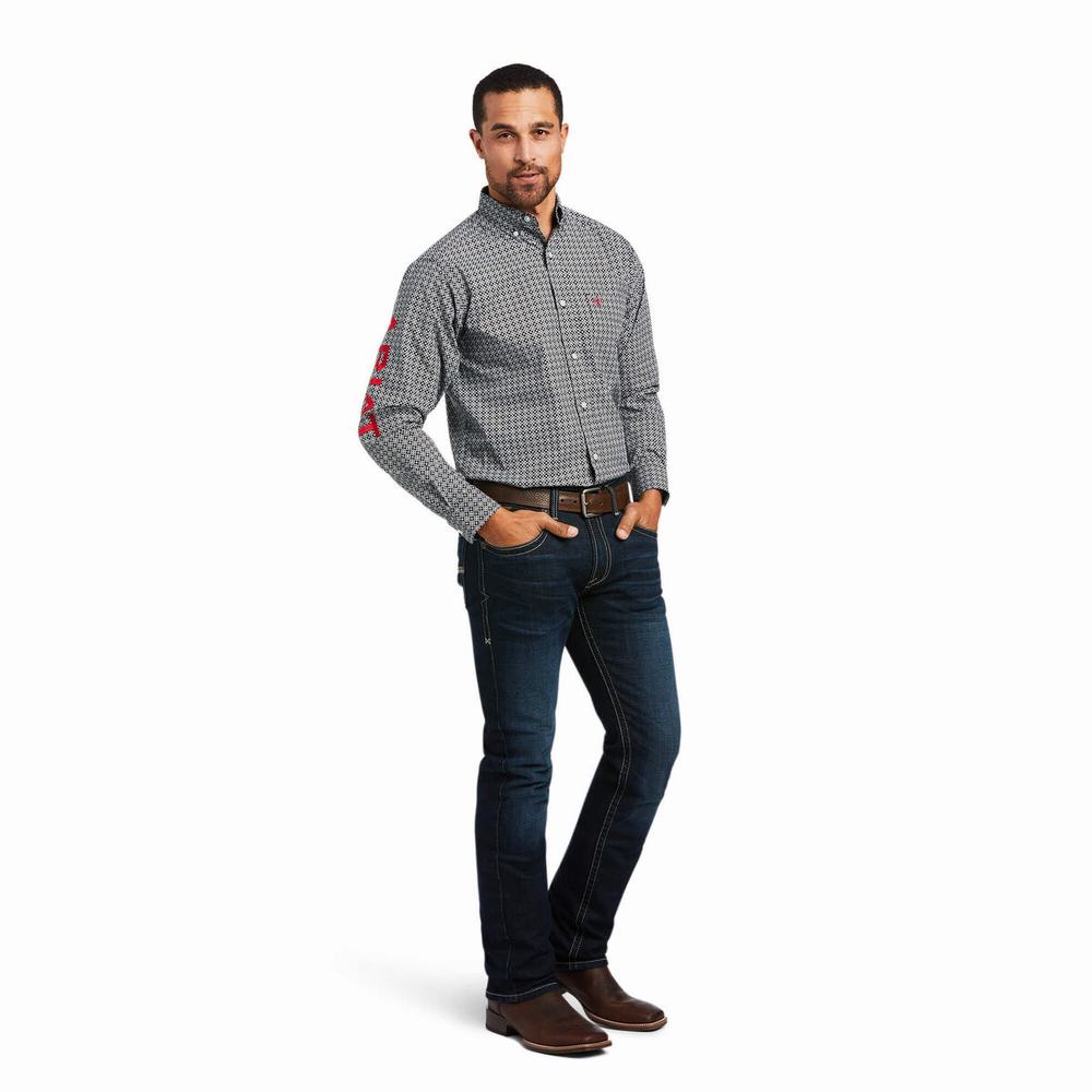 Black Ariat Team Russ Fitted Men's Shirts | PIUD72961