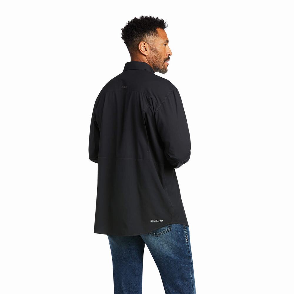 Black Ariat VentTEK Outbound Classic Fit Men's Shirts | KTMH10843