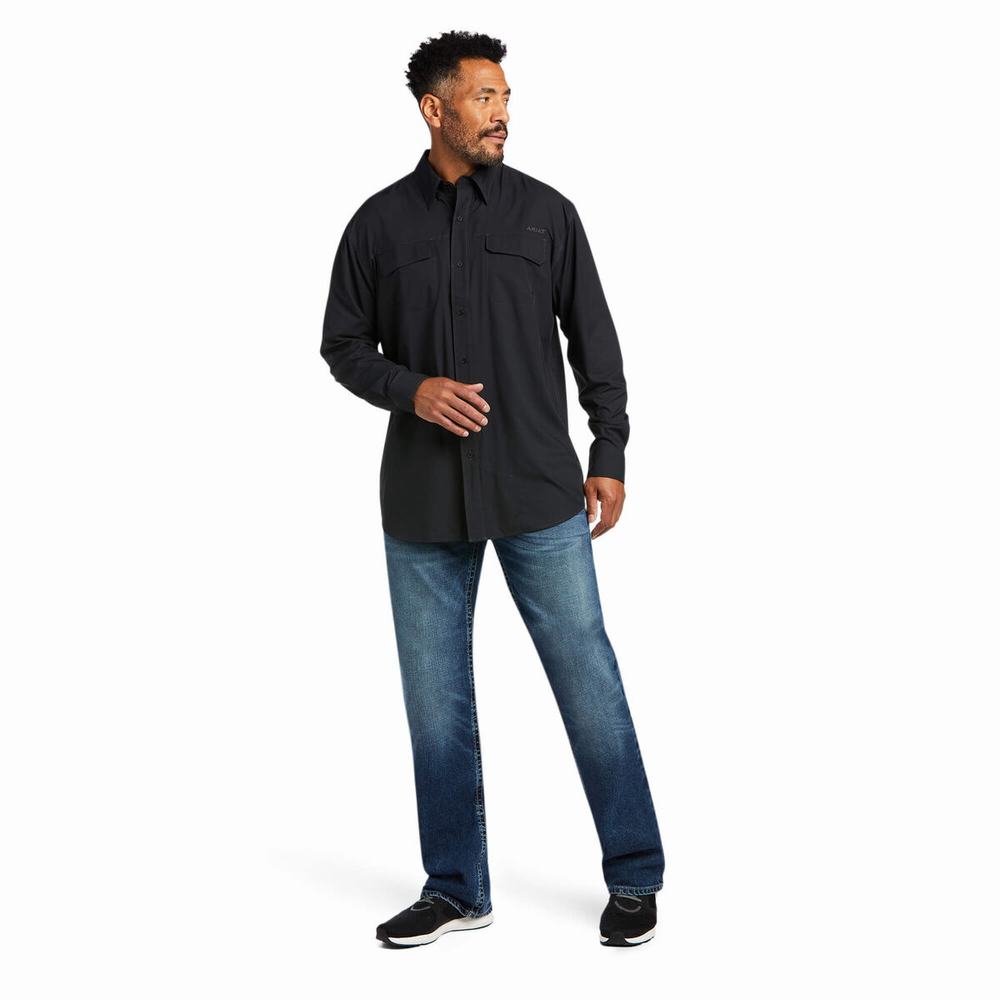 Black Ariat VentTEK Outbound Classic Fit Men's Shirts | KTMH10843