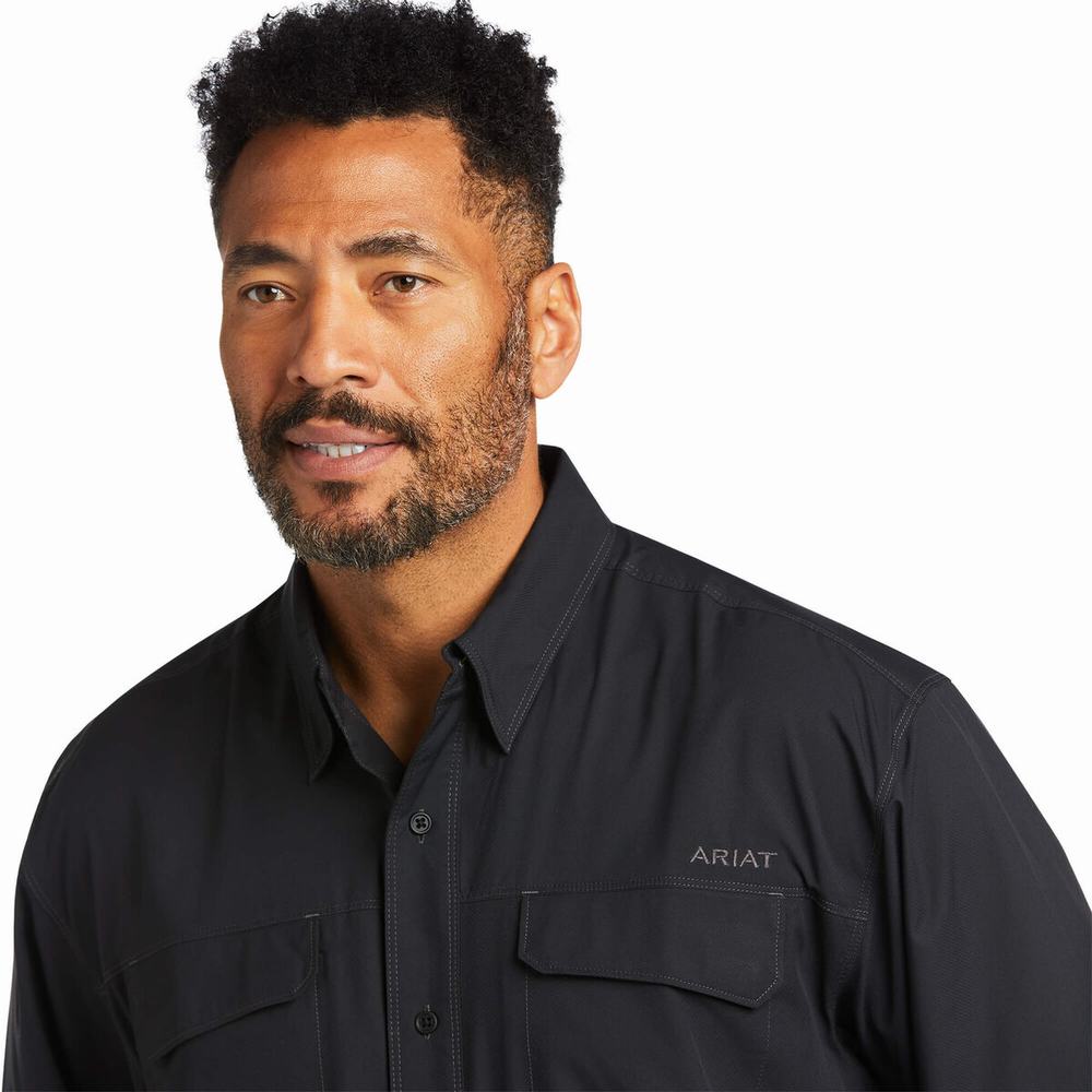 Black Ariat VentTEK Outbound Classic Fit Men's Shirts | KTMH10843