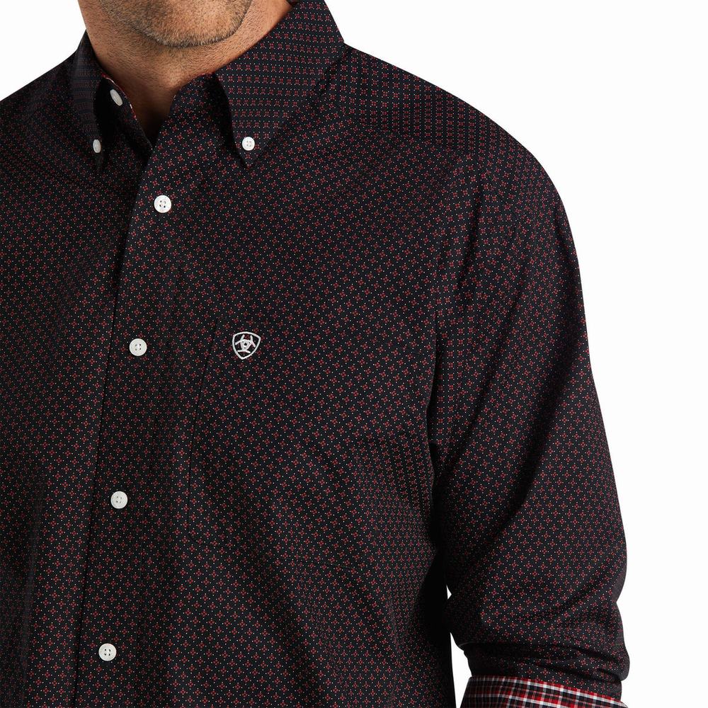 Black Ariat Wrinkle Free Abel Classic Fit Men's Shirts | AJEQ59687