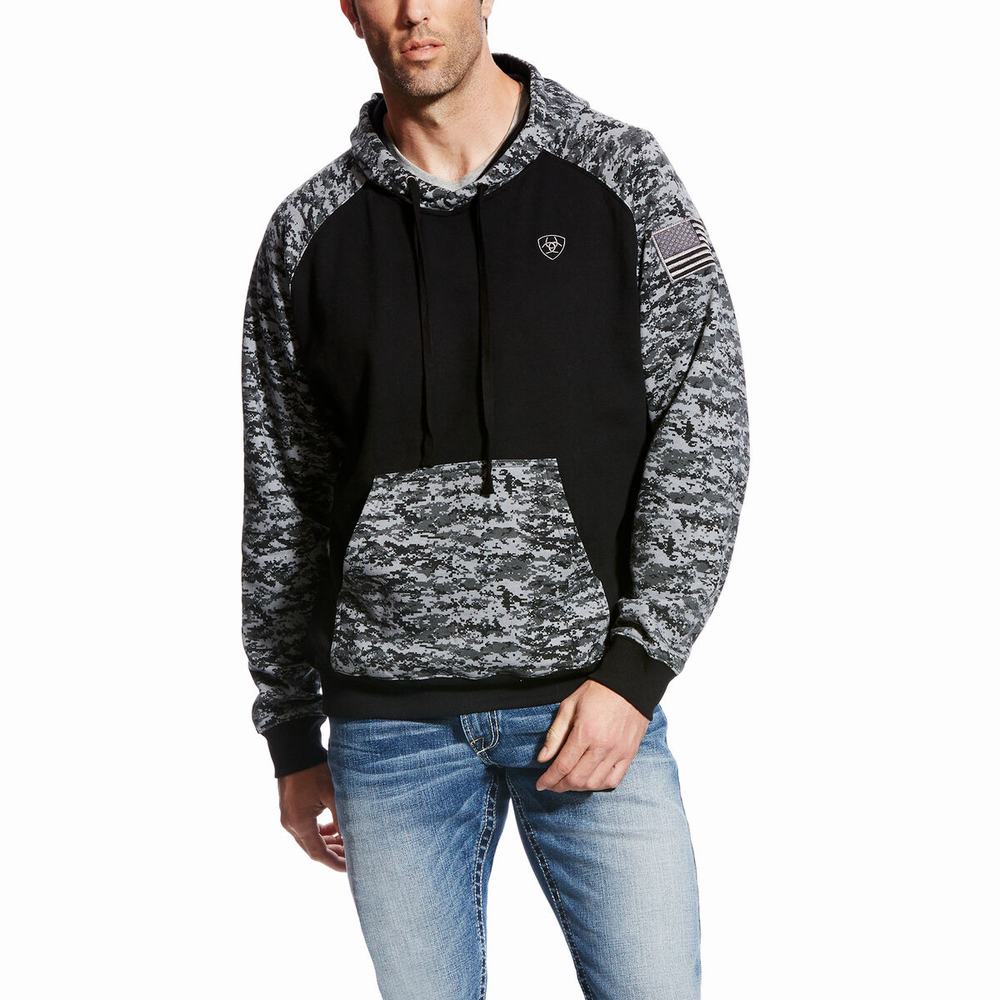 Black Camo Ariat Patriot Men\'s Hoodies | FYXJ05621