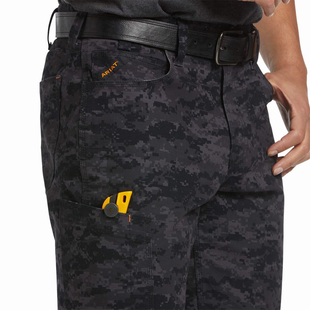 Black Camo Ariat Rebar DuraStretch Made Tough Men's Pants | KJWP15483