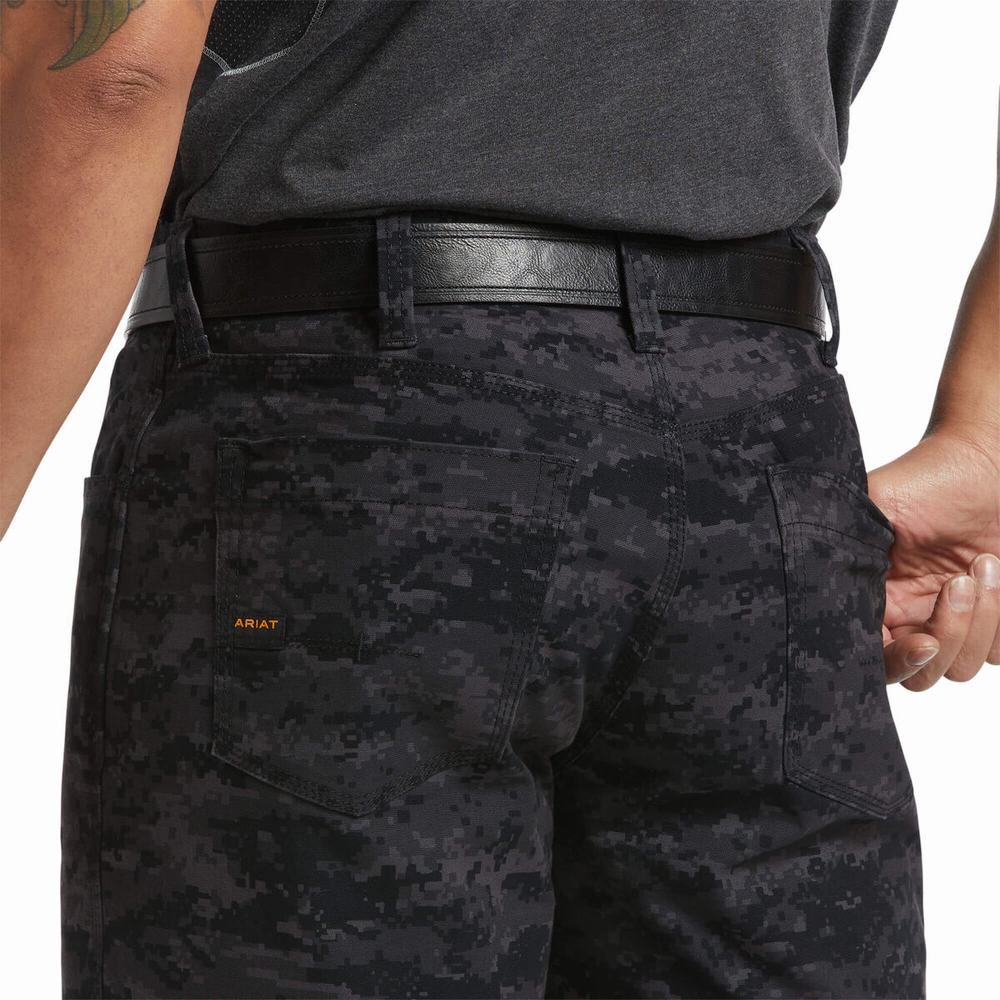 Black Camo Ariat Rebar DuraStretch Made Tough Men's Pants | KJWP15483