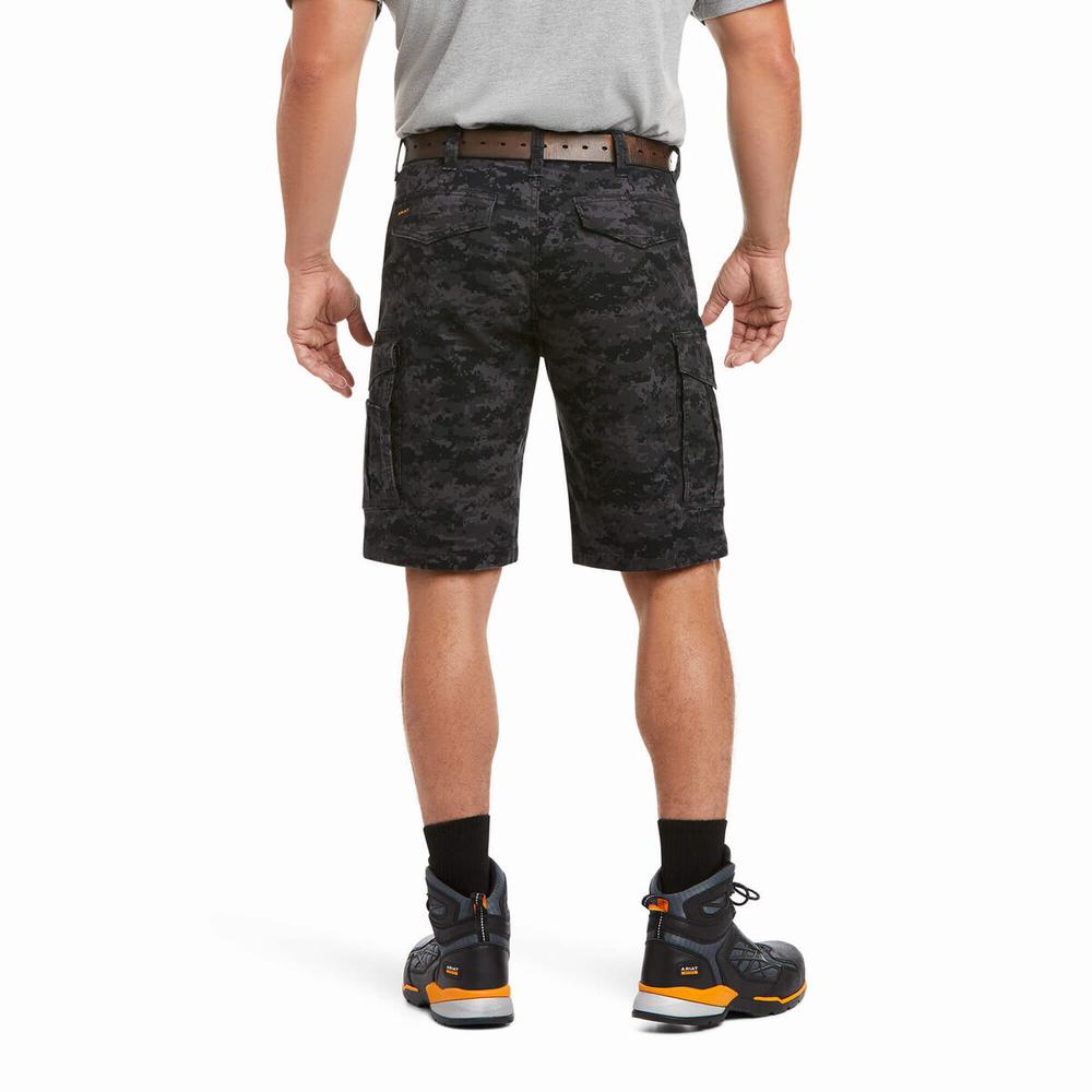 Black Camo Ariat Rebar DuraStretch Made Tough Cargo Men's Pants | XJSA23469