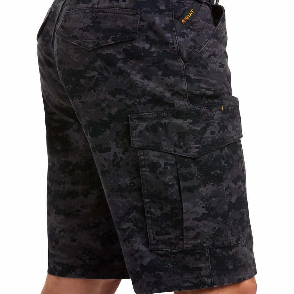 Black Camo Ariat Rebar DuraStretch Made Tough Cargo Men's Pants | XJSA23469