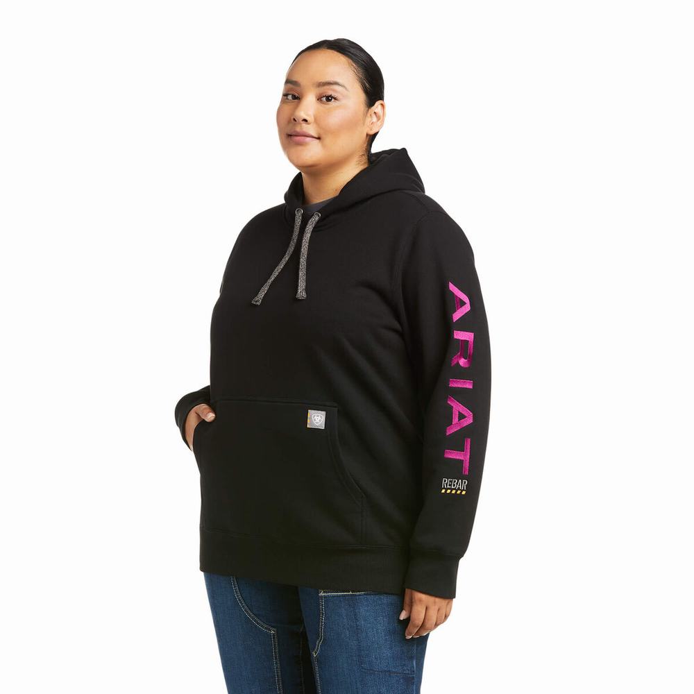 Black Purple Ariat Rebar Graphic Women's Hoodies | VKOJ17038